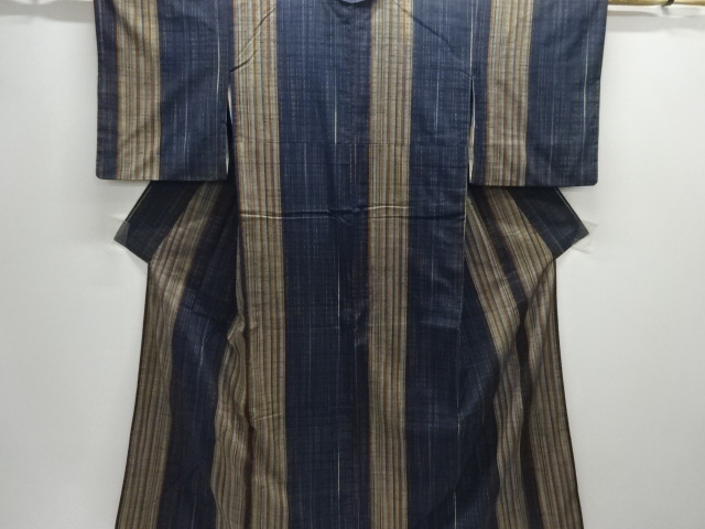 JAPANESE KIMONO / ANTIQUE KIMONO / SILK / TSUMUGI / WOVEN STRIPE